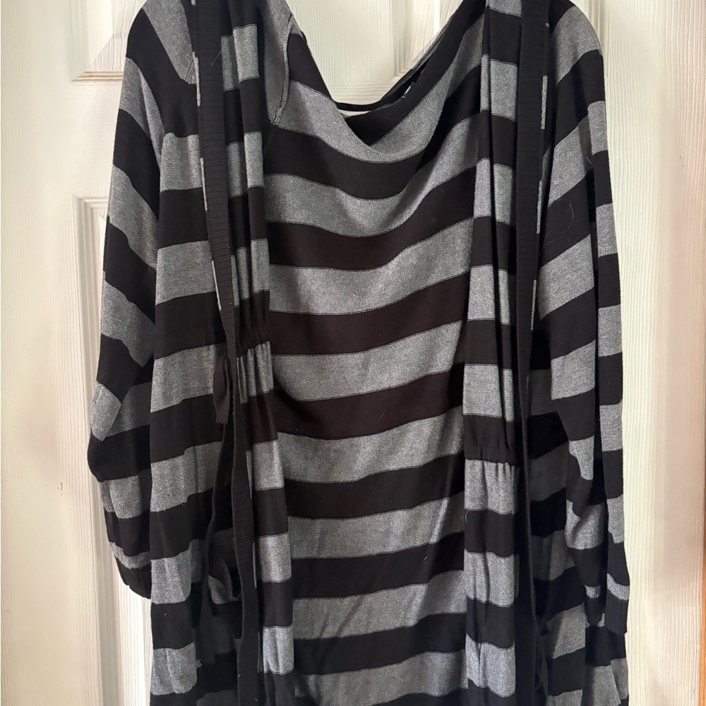 Torrid Black and Gray Striped hooded Knit Top